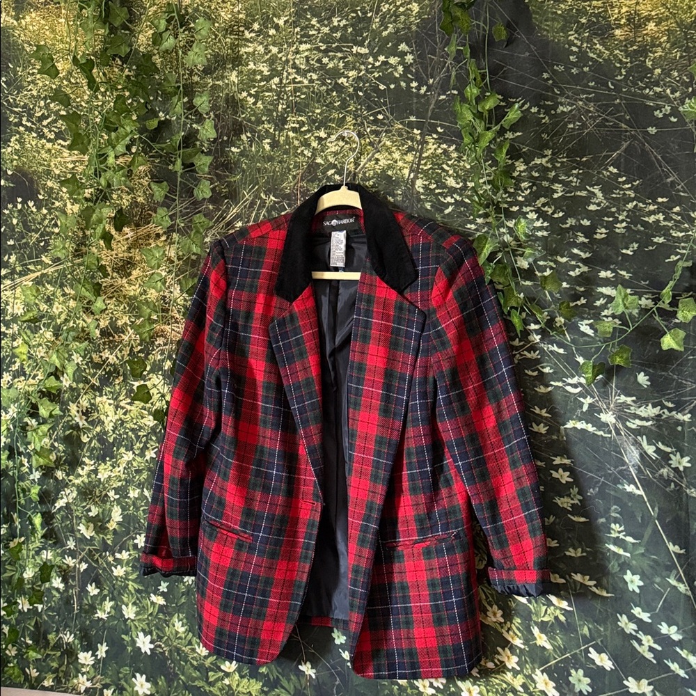 Sag Harbor Red and Black Plaid Blazer